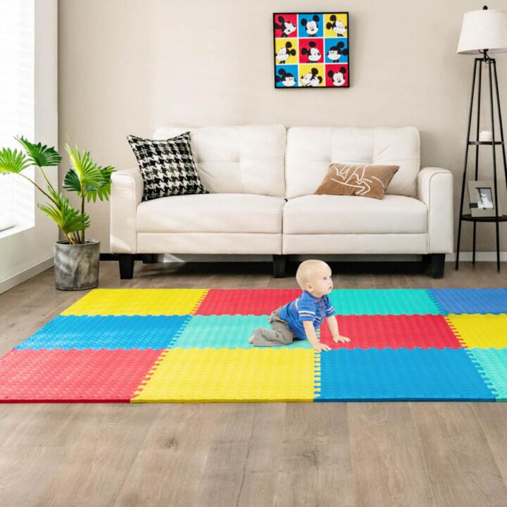 Hivvago 12 Pieces Puzzle Interlocking Flooring Mat with Anti-slip and Waterproof Surface