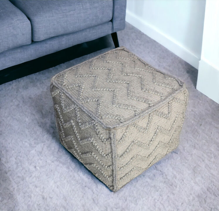Hivvago 18 Inch Gray Wool Cotton Blend Cube Chevron Pouf Ottoman