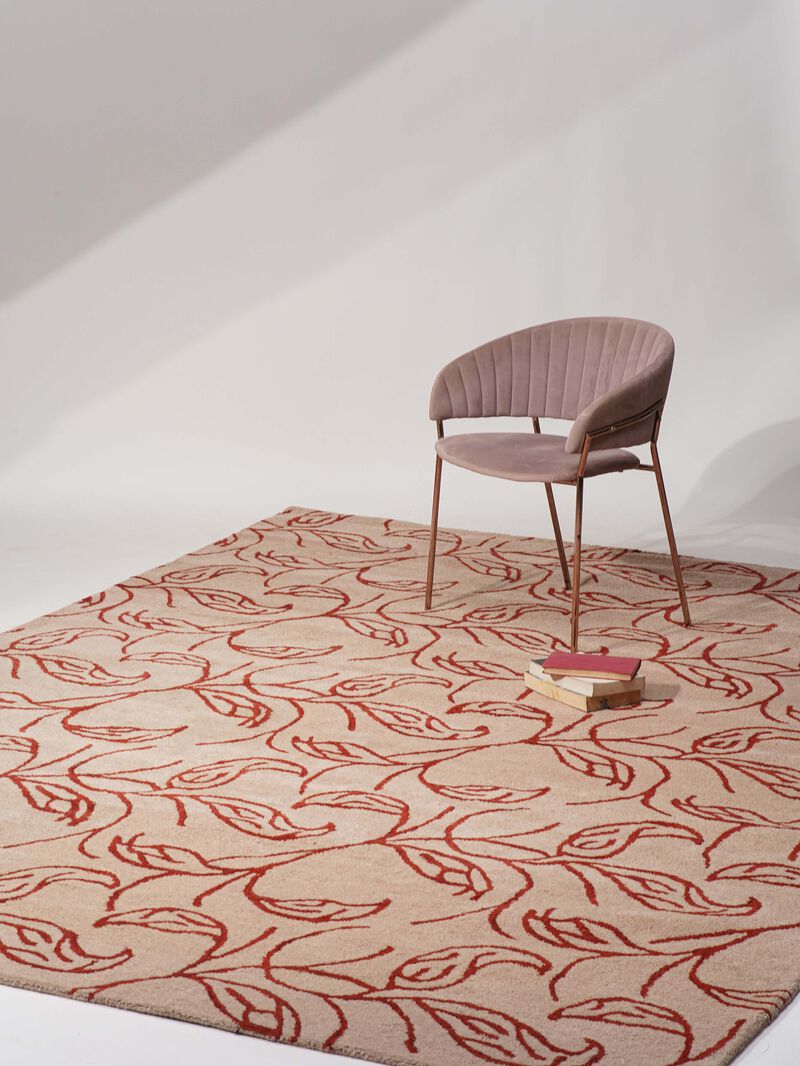 RUGSOTIC CARPETS HAND TUFTED WOOL ECO-FRIENDLY AREA RUGS  - Rectangle Shape, Cream & Red, Floral Modern Design, High Pile Thick Handmade Area Rugs for Living Room, Bed Room (K00726) image number 1
