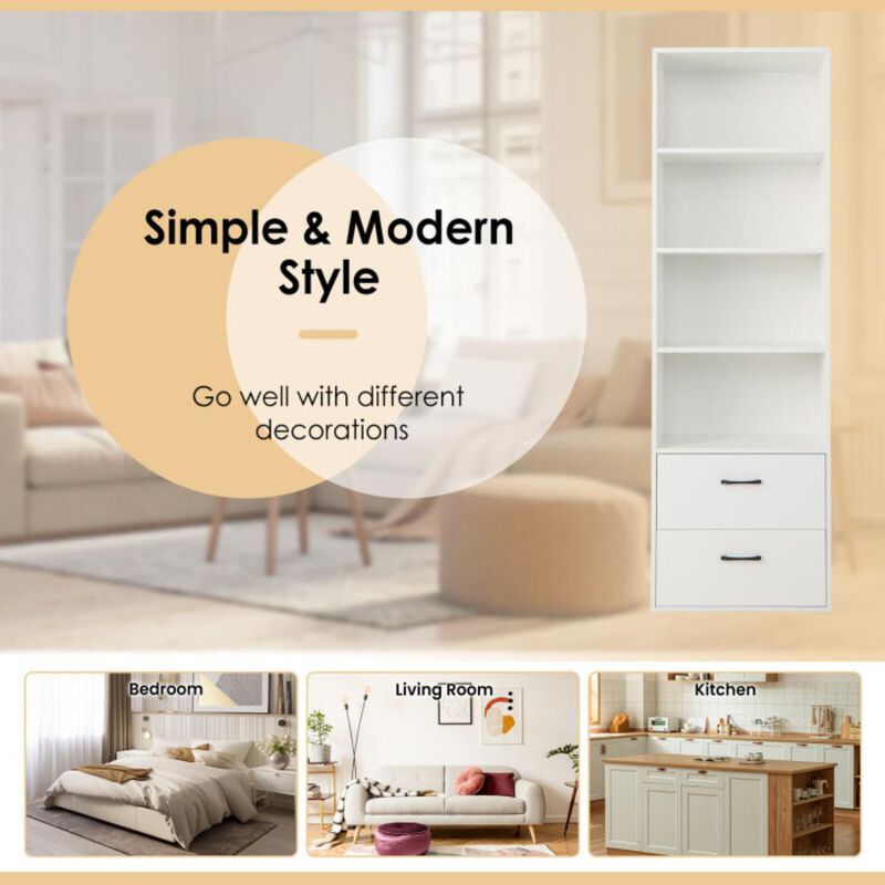 Hivvago 6-Tier Tall Freestanding Bookshelf with 4 Open Shelves and 2 Drawers