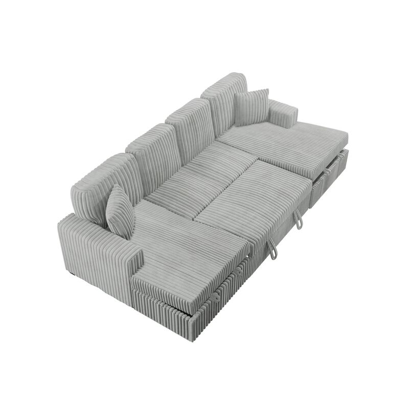 Jaklix U‑Shaped Corduroy Convertible Sleeper Sectional Sofa image number 4