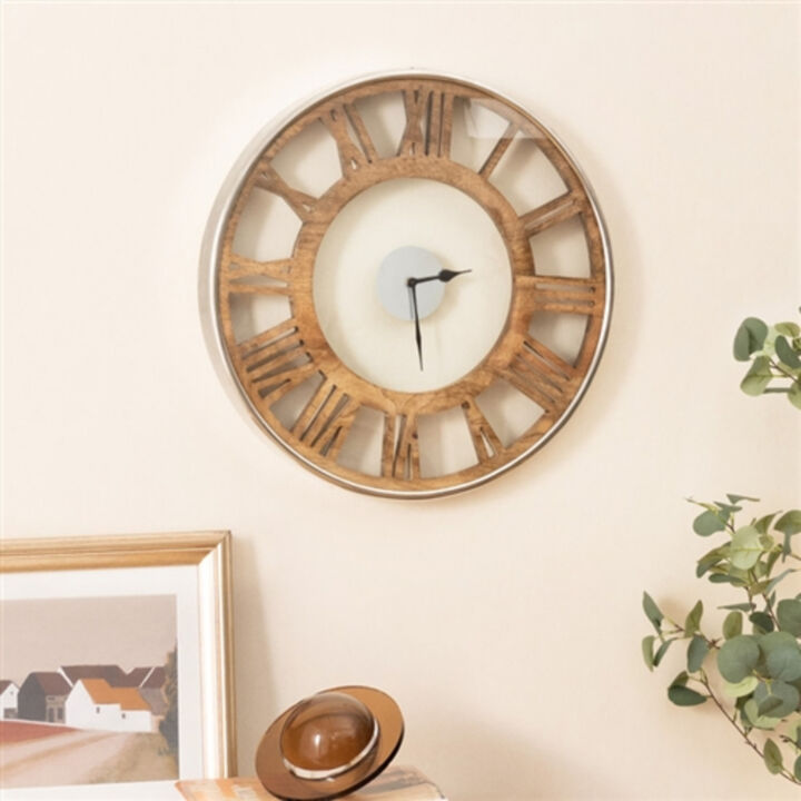Farmhouse Style Wood Wall Clock with Large Roman Numerals for Living Room