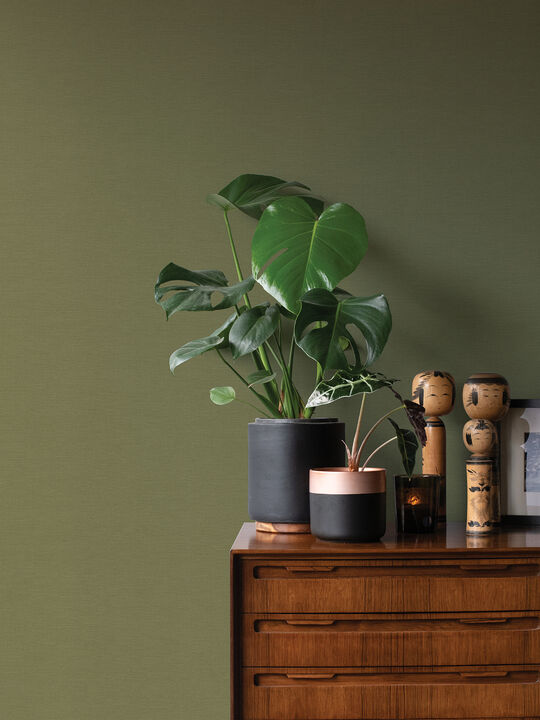 Umi Green Faux Linen Wallpaper