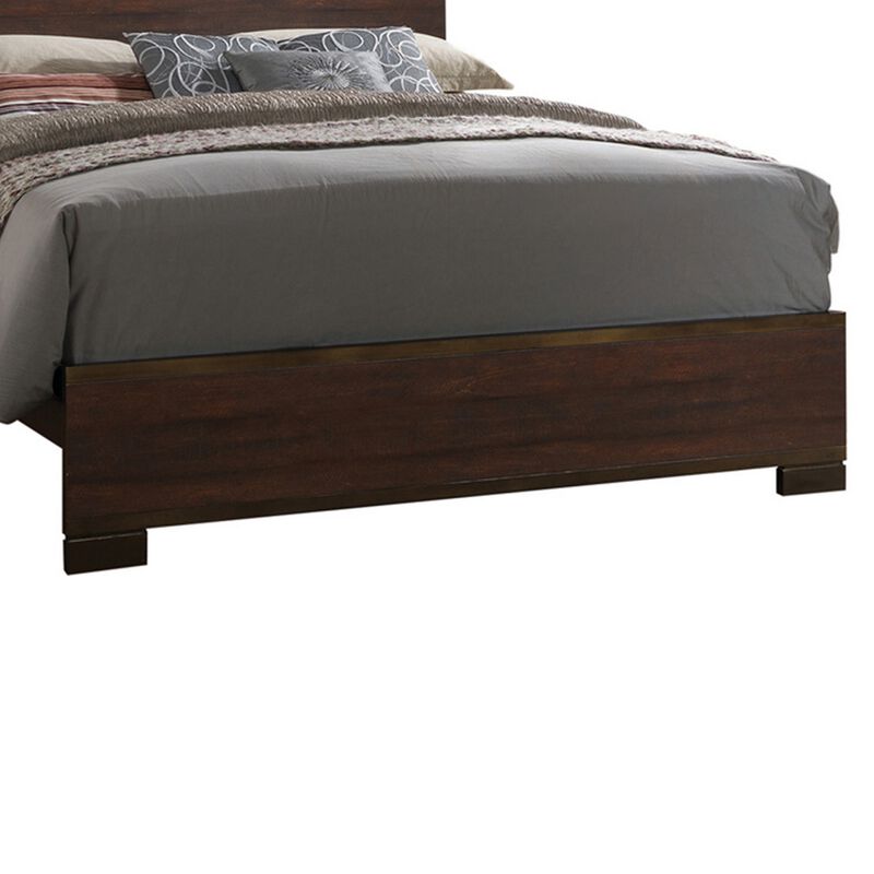 Transitional Queen Size Wooden Bed with Natural Grain Details, Dark Brown-Benzara
