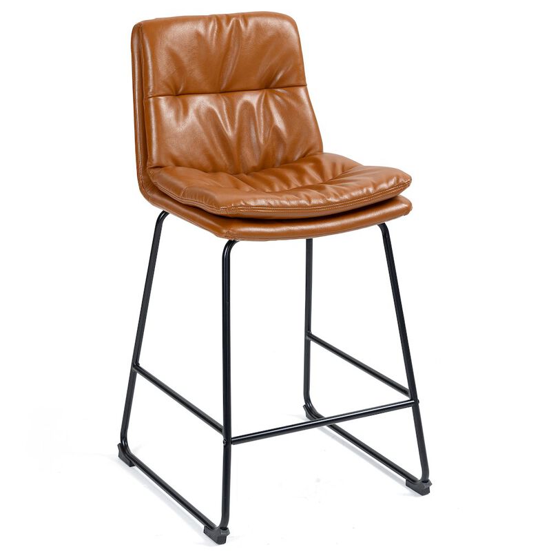 Glamour Home Set of 2 Bauer Brown Faux Leather Counter Stool with Black Iron Legs