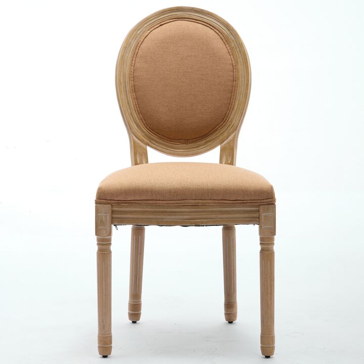 Whisen French Style Dining Chair, Solid Rubberwood Frame with Linen Upholstery and Rattan Back, Set of 2 for Living Room Kitchen