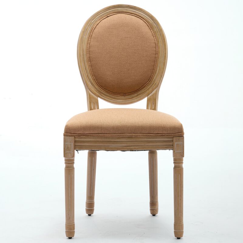 Whisen French Style Dining Chair, Solid Rubberwood Frame with Linen Upholstery and Rattan Back, Set of 2 for Living Room Kitchen image number 0