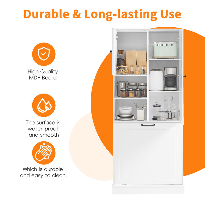 Merax Tall Storage Cabinet with Adjustable Shelves, Large Flip-Out Basket & Enclosed Cabinets – Perfect for Bathroom