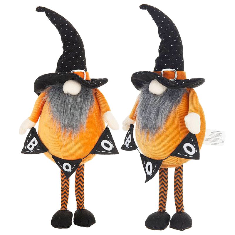 (Set of 2)Halloween Decorating Fabric Standing Orange Gnome with BOO Banner image number 0