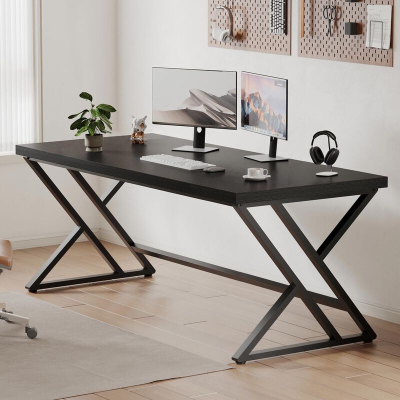 Top True Wood Computer Desk, Modern Writing Desk with Metal Legs for Home Office image number 3