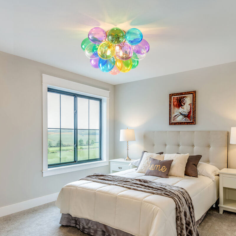 ELEMENT ACE Modern 3-Light Swirled Glass Bubble Flush Mount Ceiling Light Fixture, Compact Space-Saving Decorative Lighting for Bedroom, Nursery, Dining Room, Playroom image number 7