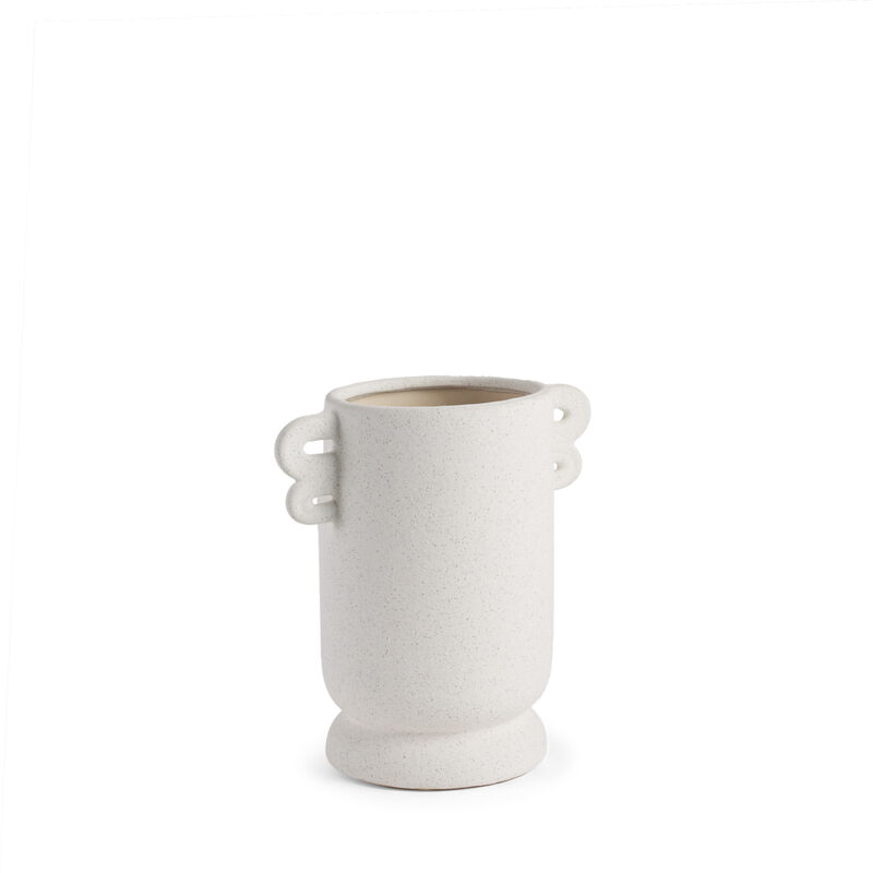 HomeRoots 10" Off White Ceramic Cylinder Table Vase With Handles image number 2