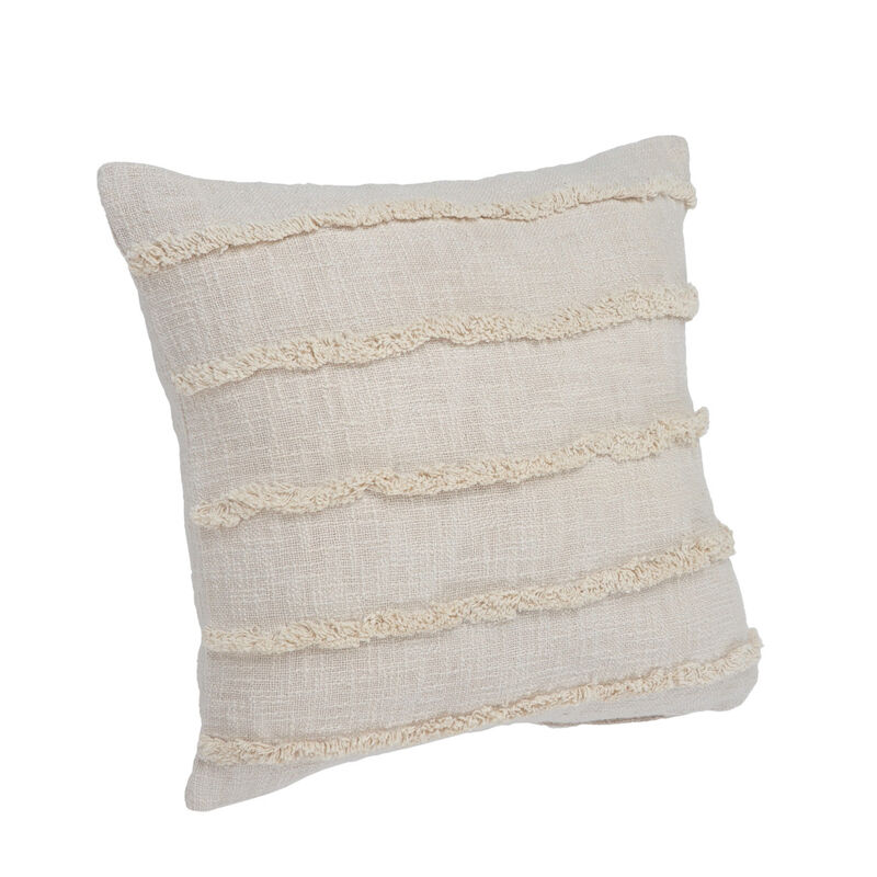 HomeRoots Set of Two Beige Ribbed Cotton Throw Pillow With Fringe image number 2