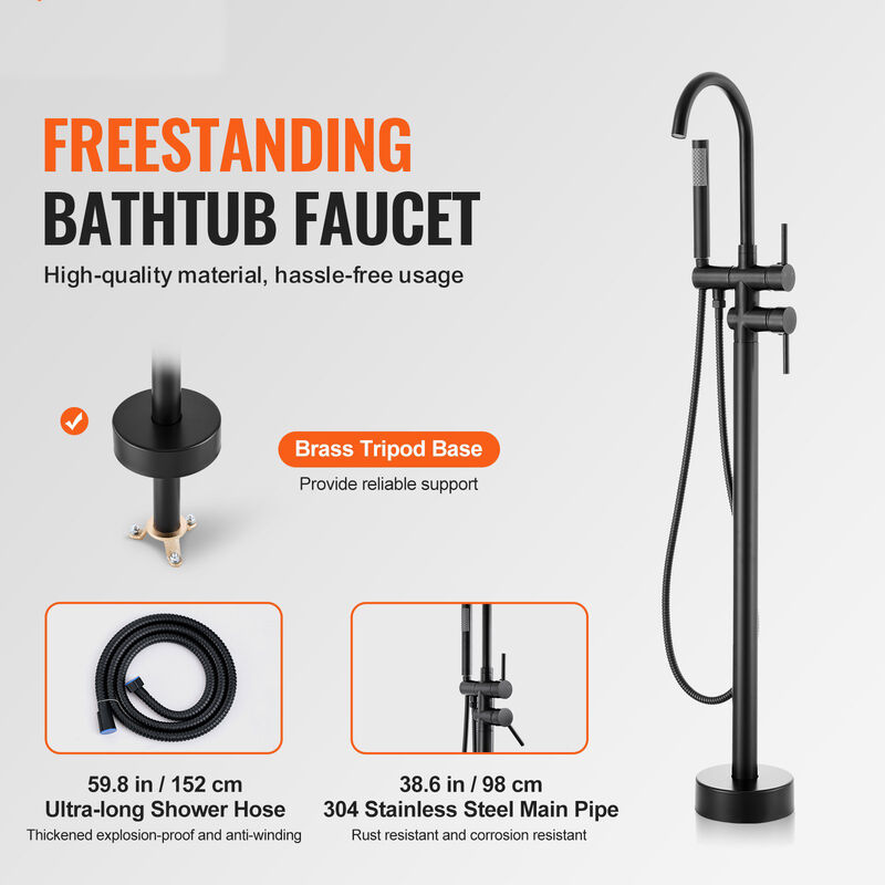 Freestanding Bathtub Faucet Floor Mount Two Water Modes 360° for Bathing