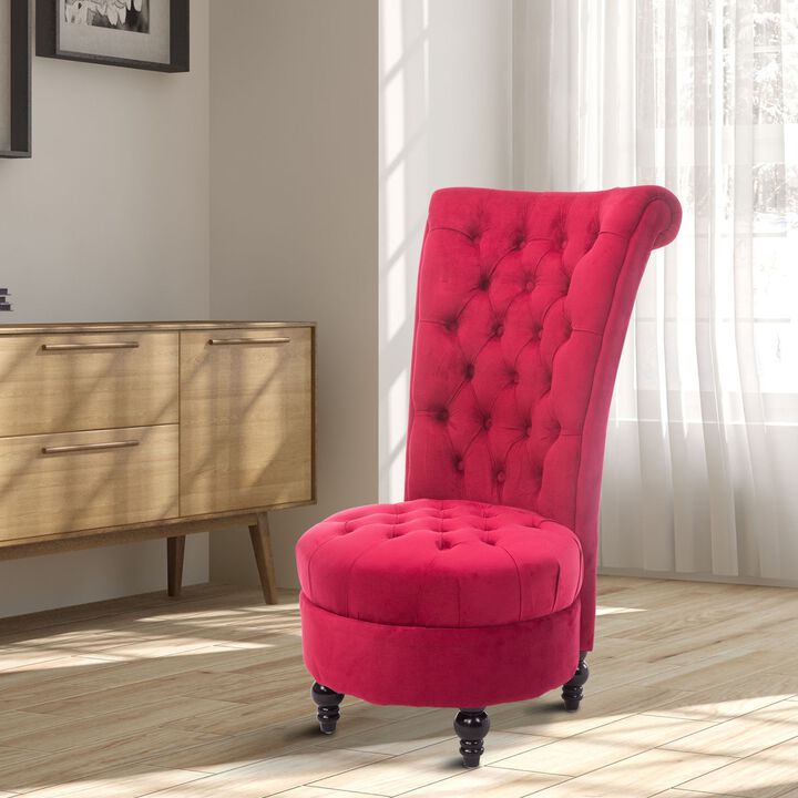 QuikFurn Red Tufted High Back Plush Velvet Upholstered Accent Low Profile Chair