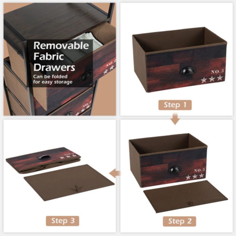 Industrial 4 Fabric Drawers Storage Dresser with Fabric Drawers and Steel Frame image number 4
