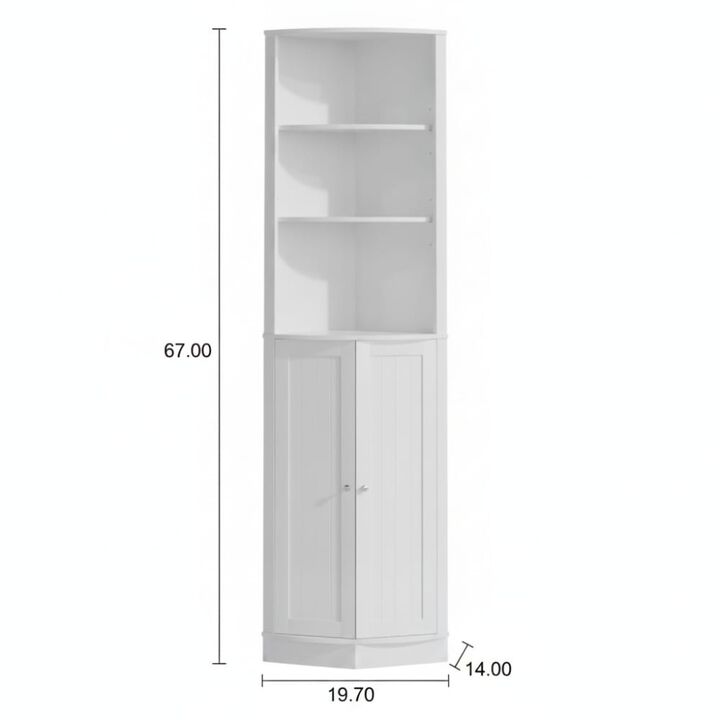ELEMENT ACE 67 Inch Tall Freestanding Corner Storage Cabinet with 2 Doors, Adjustable Shelves for Bathroom, Kitchen, Living Spaces