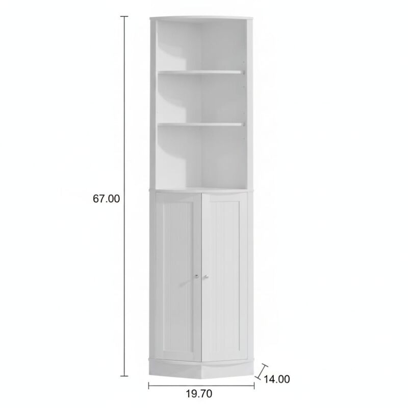 ELEMENT ACE 67 Inch Tall Freestanding Corner Storage Cabinet with 2 Doors, Adjustable Shelves for Bathroom, Kitchen, Living Spaces image number 1