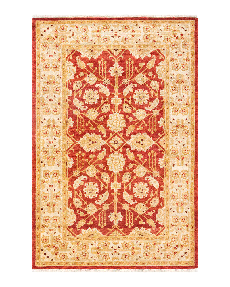 Eclectic, One-of-a-Kind Hand-Knotted Area Rug  - Orange, 4' 1" x 6' 2"