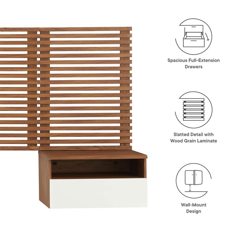 Modway - Render Wall Mount King Headboard and Modern Nightstands Walnut image number 4