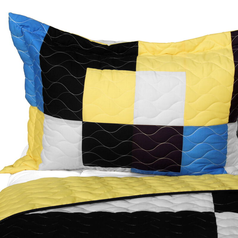 Queen Patchwork Quilt Set 3PC Quilted Vermicelli Stitch Lightweight Bed Cover Set image number 4