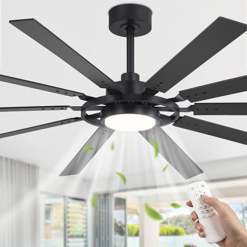 Breezary 72in Ceiling Fan with Light, 10 Blade fan, Remote Control, 6 Speeds, Reversible Airflow, Quiet Indoor Fan image number 3