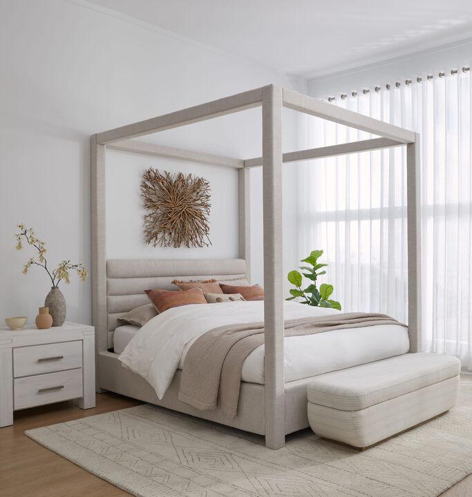 Rockford Full-size Upholstered Canopy Bed in Turtle Dove Linen