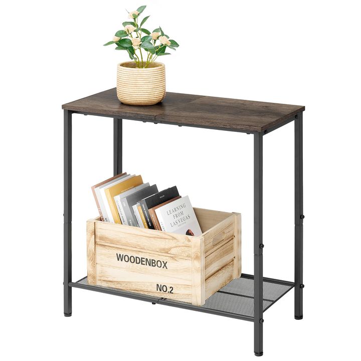 Hoctieon 2 Tier End Table, Sofa Side Table, Narrow Side Table with Storage, Slim Nightstand for Small Spaces, Metal Frame, for L