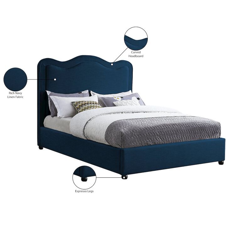 Meridian Furniture Felix Navy Linen Textured Fabric King Bed