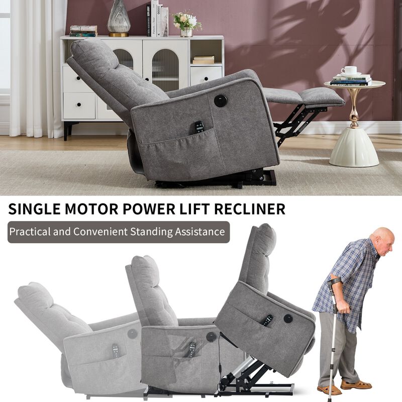 Chenille Power Lift Recliner Chair 155&deg; Recliner with Massage Heat & USB image number 6