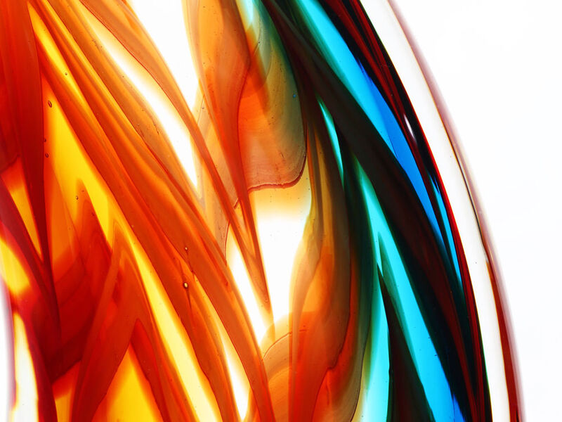 Hand Blown Flame Sommerso Art Glass Sculpture