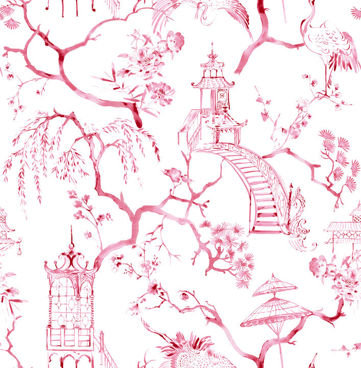 Serena Raspberry Chinoiserie Wallpaper