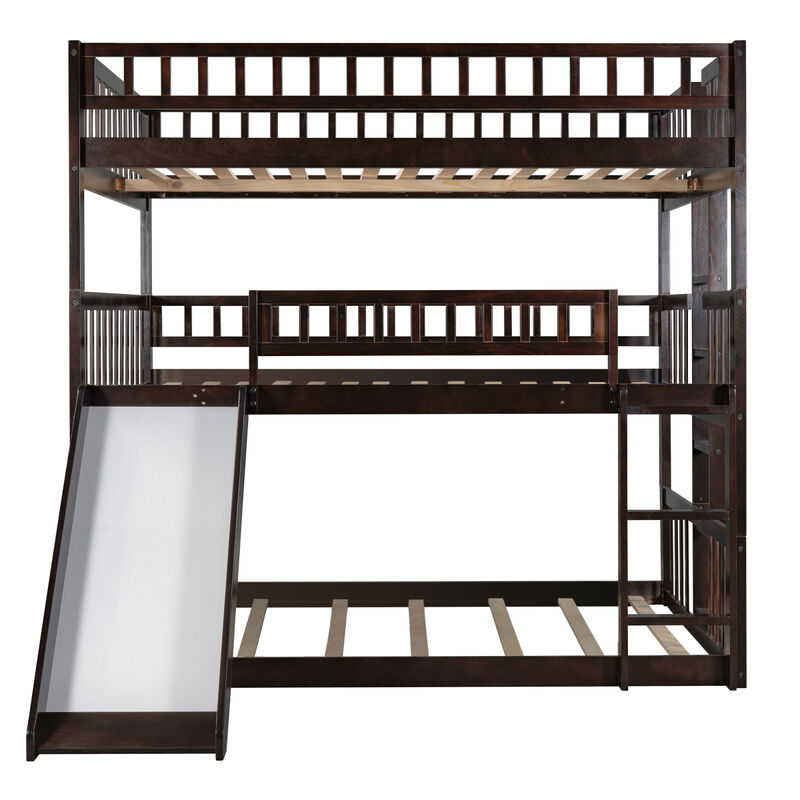 Full-Over-Full-Over-Full Triple Bed With Built-In Ladder And Slide, Triple Bunk Bed