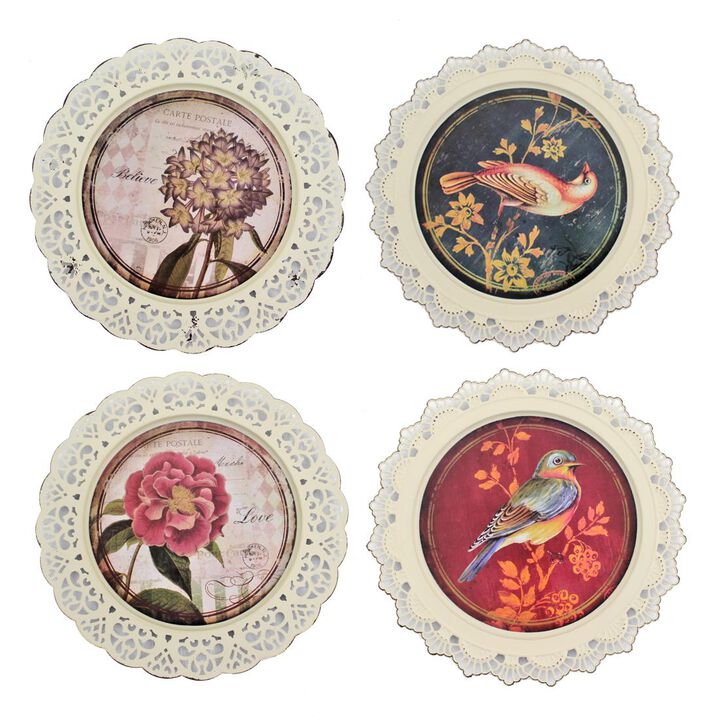 HomeRoots Set of Four Brown And White Bird No Entertainment No Food & Beverage No Fantasy & Sci-Fi Flower Metal No People Circle No Spiritual & Religious