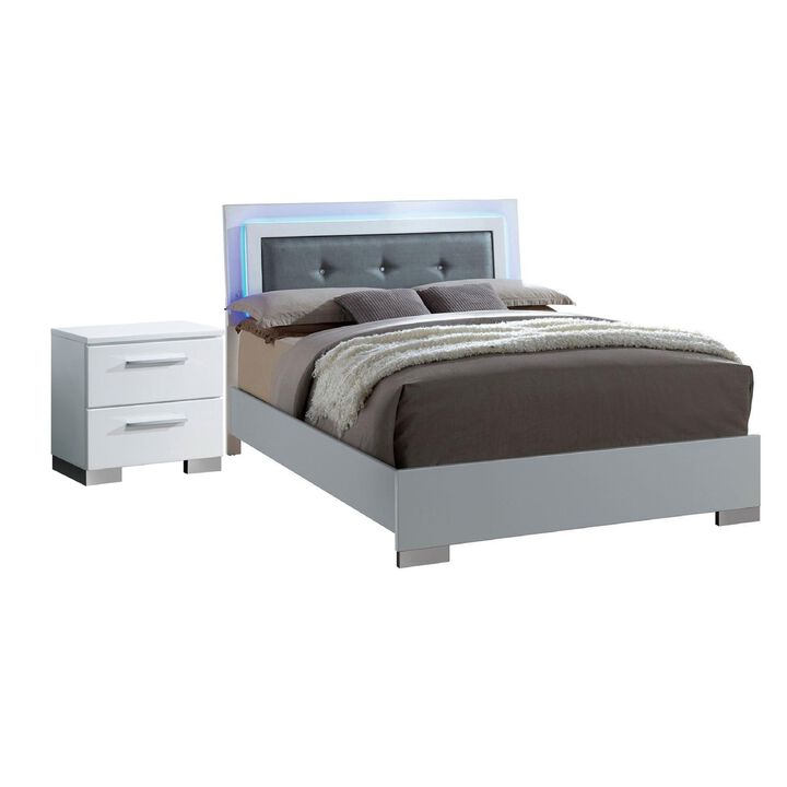 Queen Bedroom Set in White & Black Wood &ndash; 2 Piece Set with Nightstand