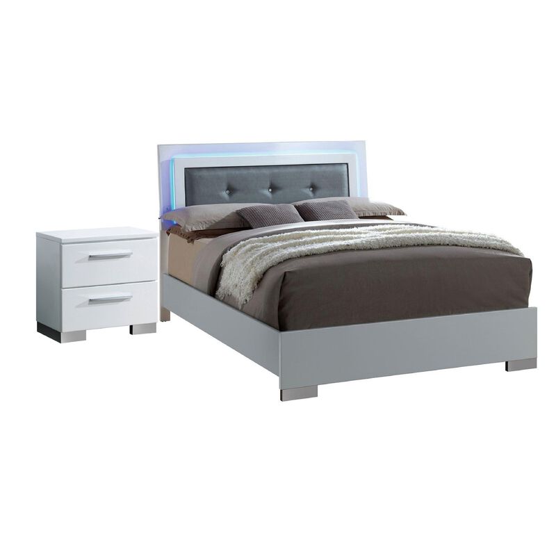 Queen Bedroom Set in White & Black Wood &ndash; 2 Piece Set with Nightstand image number 0