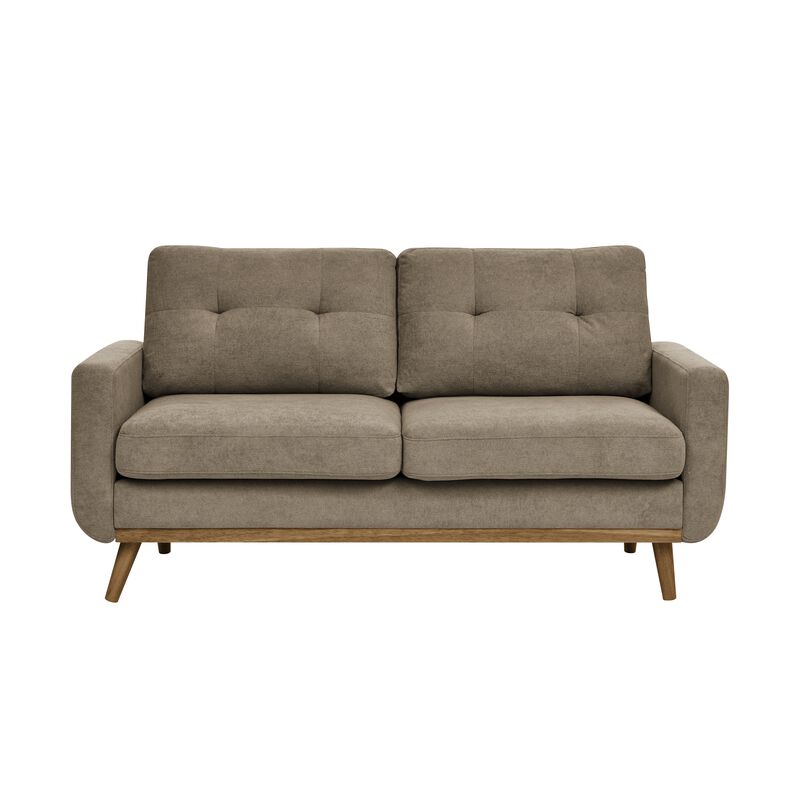 Mid-Century Modern Tufted Loveseat Sofa with Upholstery and Wooden Legs