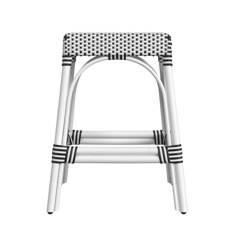 Butler Specialty Robias Rectangular Rattan 24.5 Counter Stool, White and Black Dot