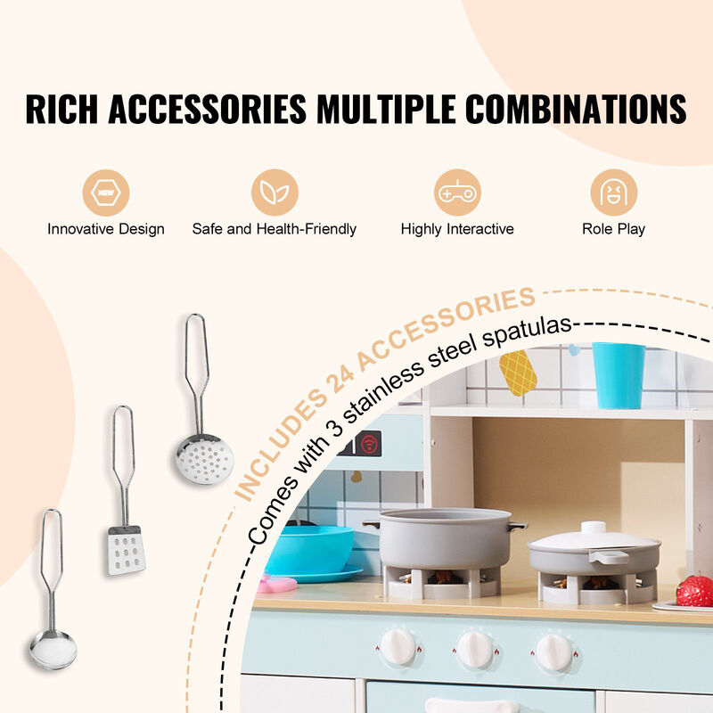 Kids Kitchen Cooking Playset &ndash; 24 PCS Pretend Play Accessories with Pots, Utensils & Food Toys for Girls and Toddlers