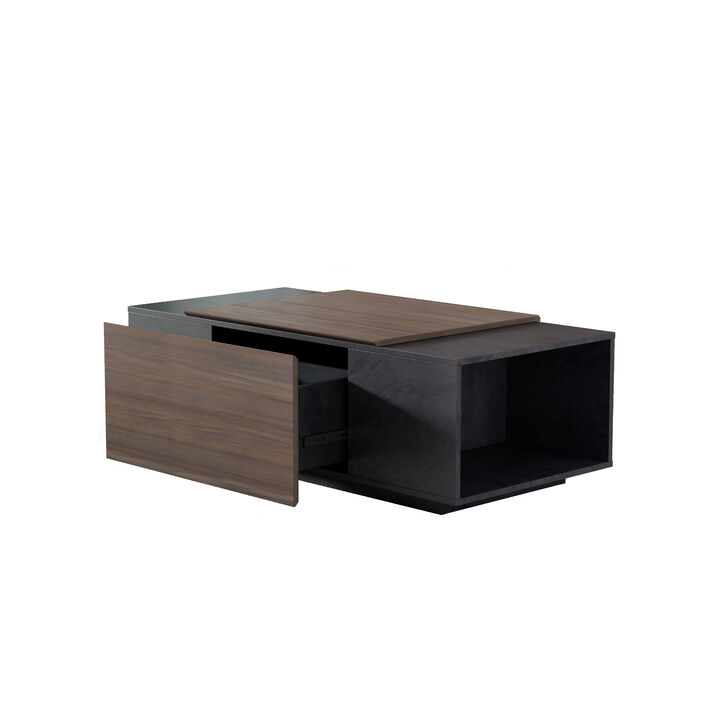 47 Inch Modern Farmhouse Drawer Coffee Table for Living Room or Office, Armando Texture Black