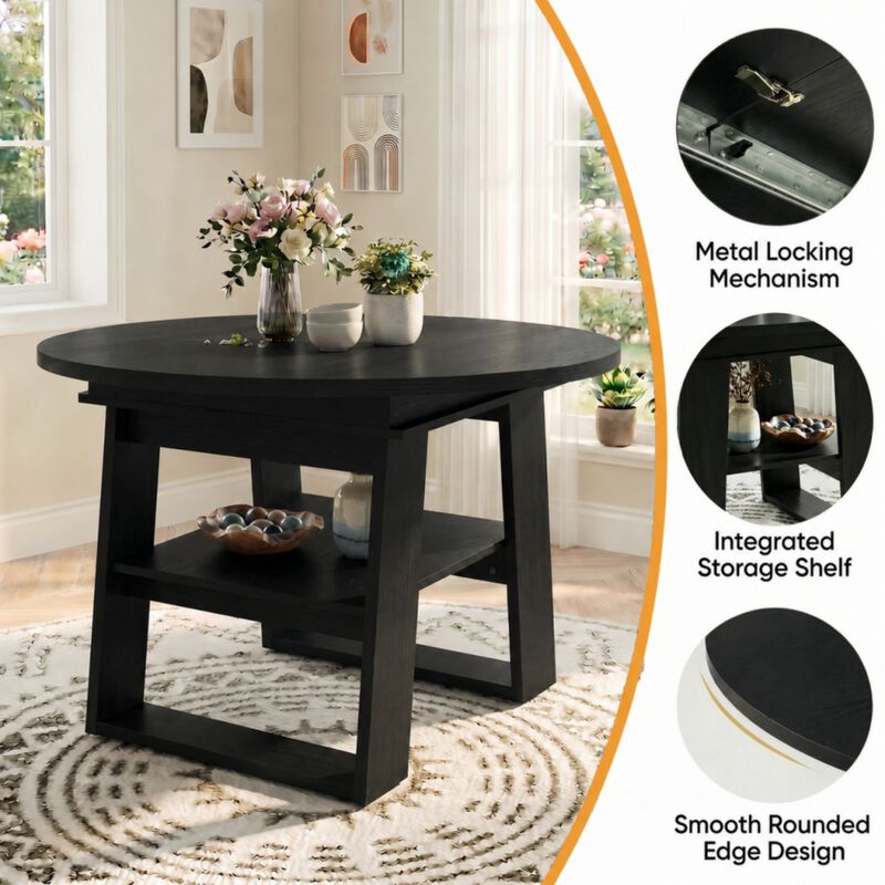 Kibwex H‑Shaped Base Extendable Round Dining Table image number 4