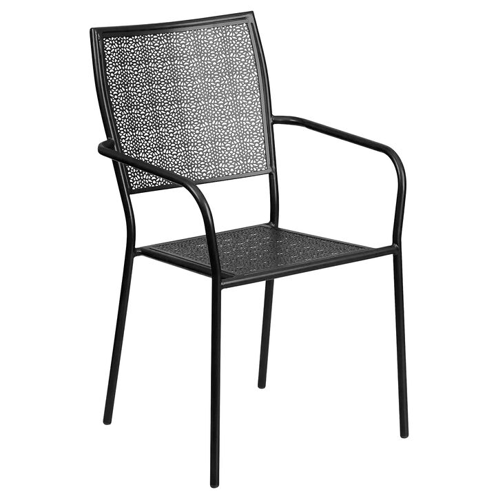 Flash Furniture Commercial Grade Black Indoor-Outdoor Steel Patio Arm Chair with Square Back