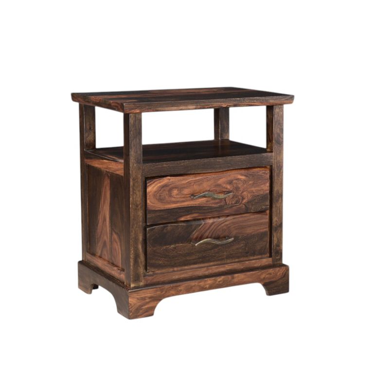 HomeRoots 27" Dark Brown Solid Wood Two Drawer Nightstand image number 4
