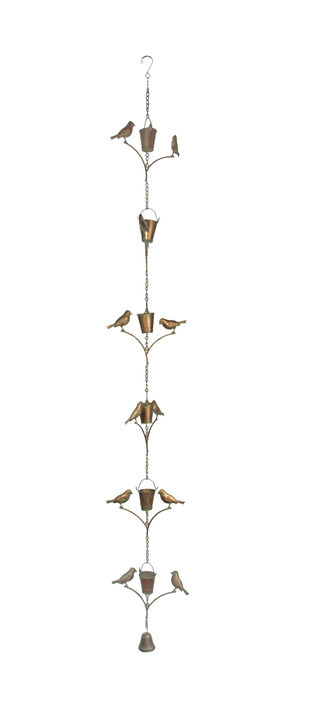 78 Inch Aged Copper Metal Rain Chain Decorative Bird Patio Decor Garden Accent