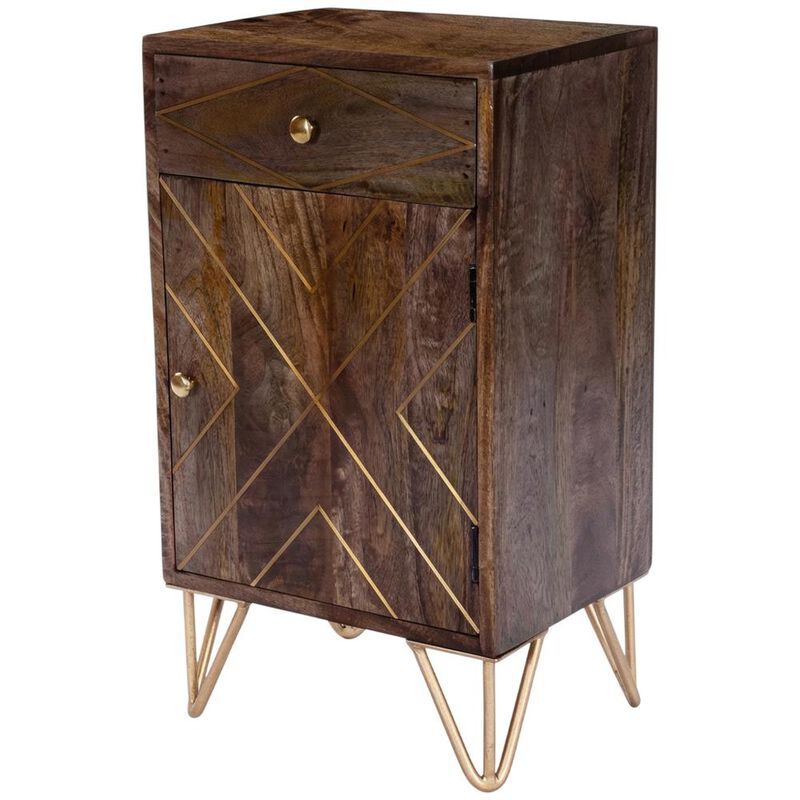 Butler Specialty Alda Wood & Brass Metal Inlay Cabinet, Medium Brown image number 1