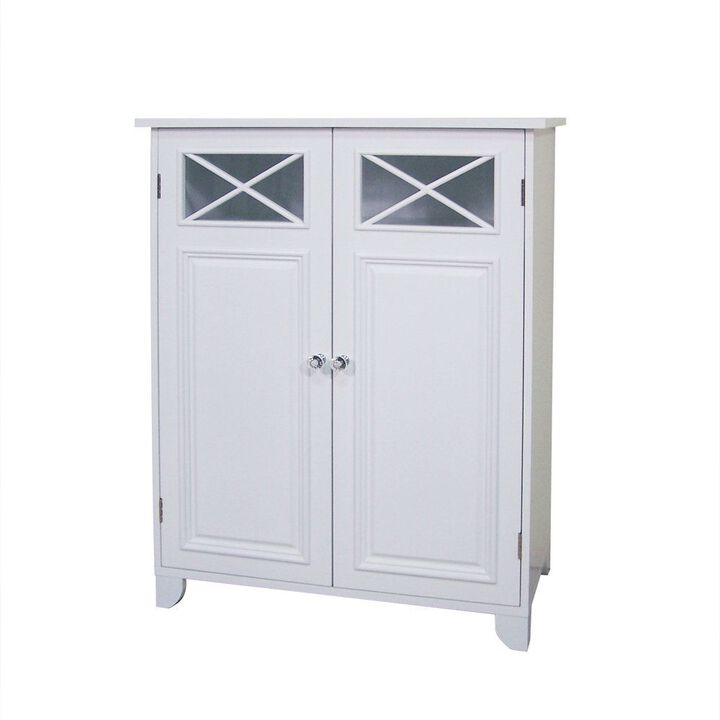 QuikFurn White 2-Door Bathroom Floor Cabinet with Adjustable Storage Shelf