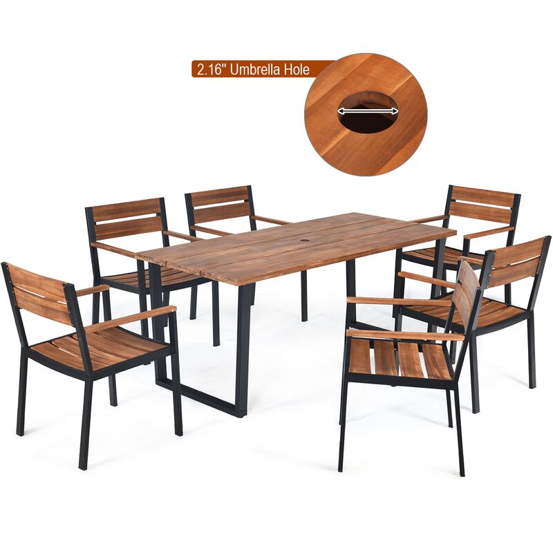 Patented 7 Pieces Patented Outdoor Patio Dining Table Set with Hole image number 4