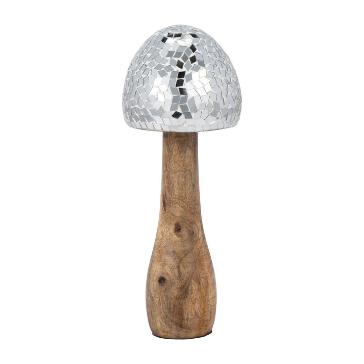 Wood, 10" Mosaic Mushroom, Silver