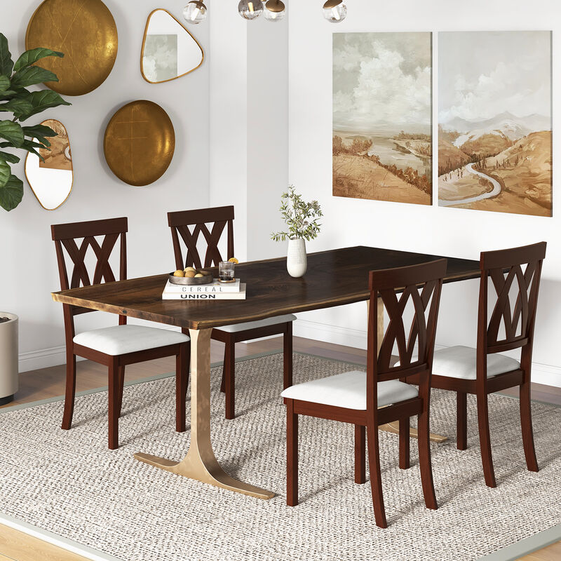 Set of 2 Faux Leather Dining Chairs with Wooden Legs for Home or Kitchen Seating