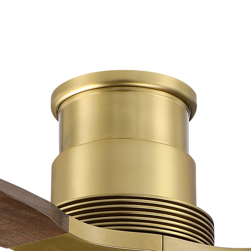 56" Soft Brass Mid Century Solid Wood Low Profile Reversible 6 Speed Flush Mount Ceiling Fan No Light with Remote image number 7